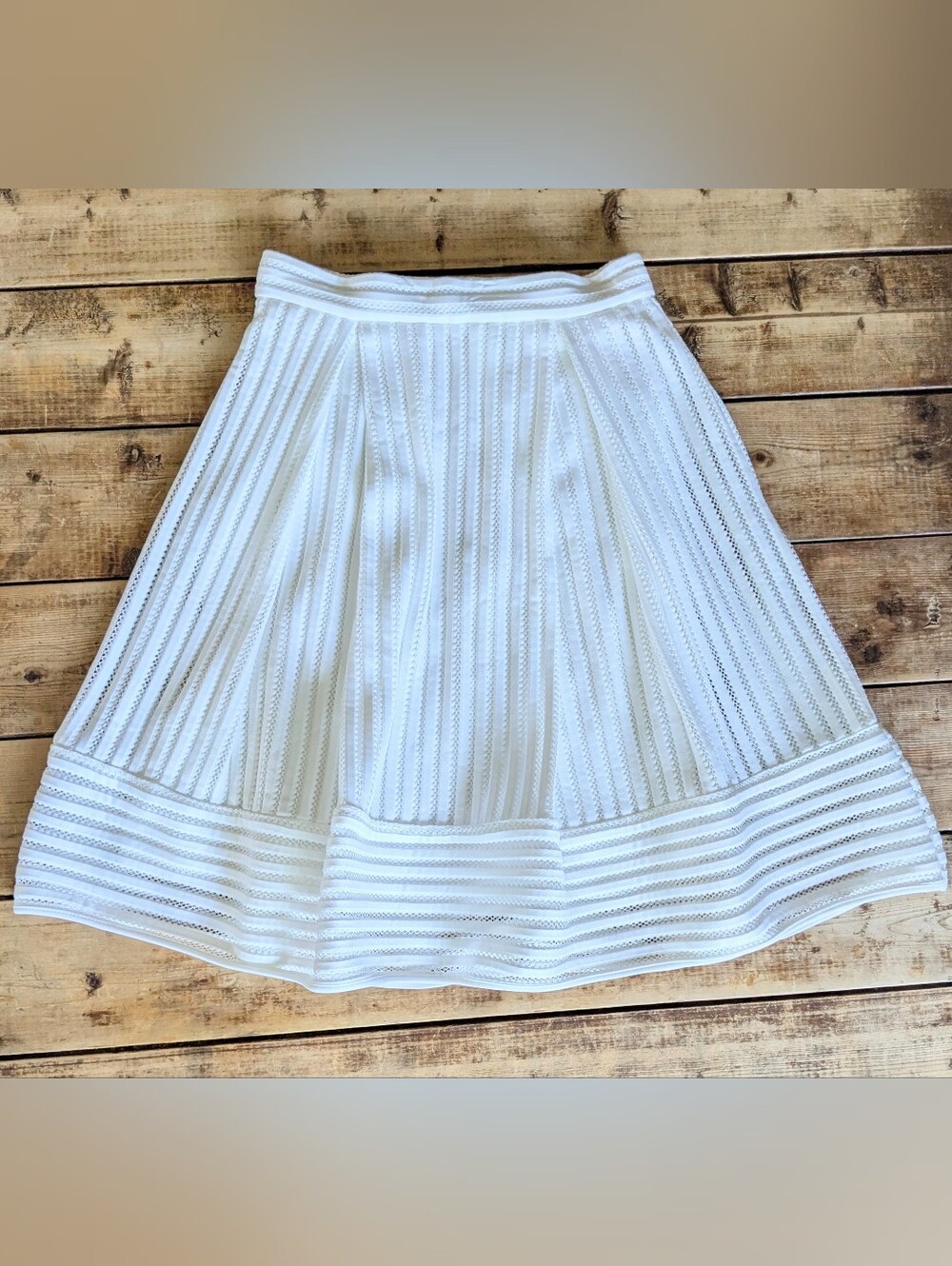 Faith and Joy White Openwork Lace A-Line Midi Skirt M